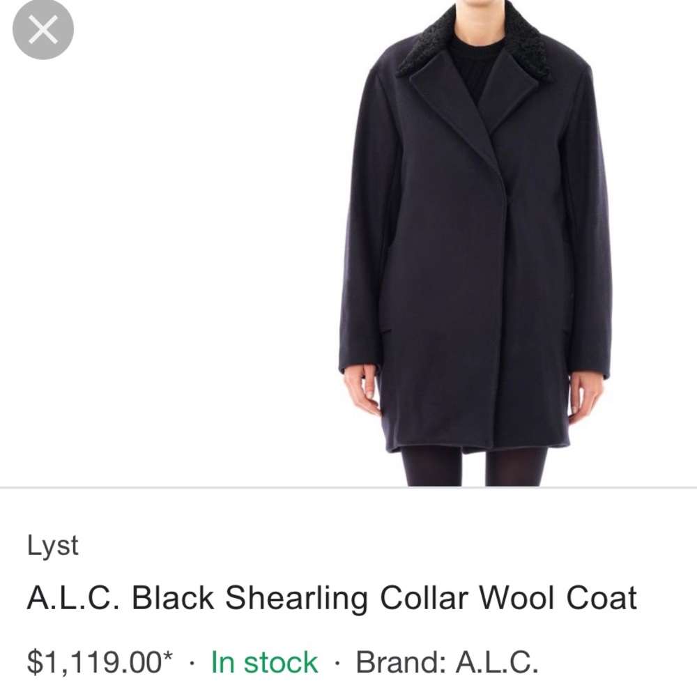 A.L.C. Shearling Collar Wool Coat in Black